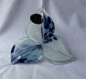 Genuino Italiano Flor Vidrio Soplado Murano Azul Blanco Color Tonos Italia Nº 688 - Imagen 1 de 12