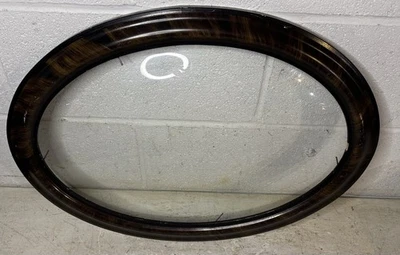 Antiguo marco de fotos victoriano Art Deco ovalado convexo burbuja vidrio rayas de tigre Foto 1 de 4