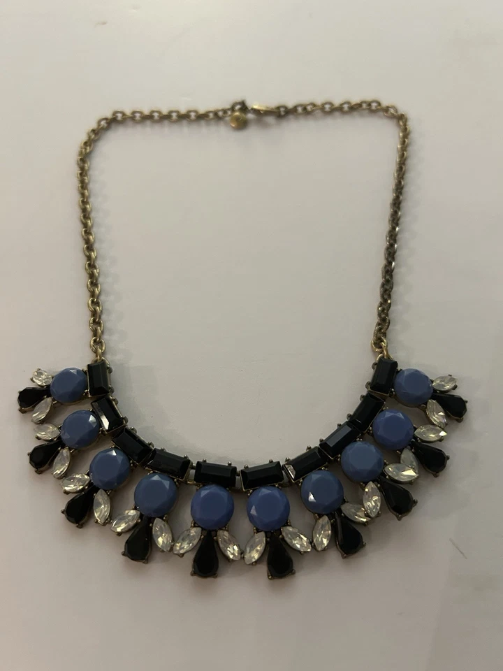 Chapado en oro brillante J. Collar Crew Azul Negro Estrás Transparente Estilo Vintage Foto 1 de 4