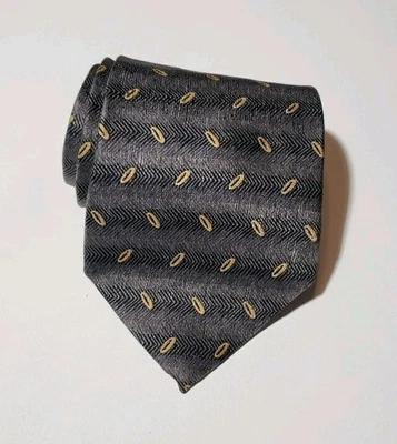 Corbata Paco Rabanne 56" Negro Gris Oro Anillo Geométrico 100% Seda EE. UU. Foto 1 de 4