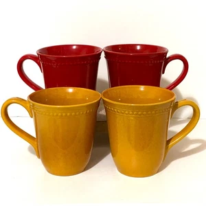 Pier 1 Spice Route GINGER + PAPRIKA Kaffeetassen 4er Set Perlenrand Steinzeug - Bild 1 von 5