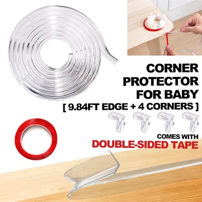 Protetor de canto, 9,84 pés borda 4 cantos tira protetora de borda de silicone com Do... - Imagem 1 de 4