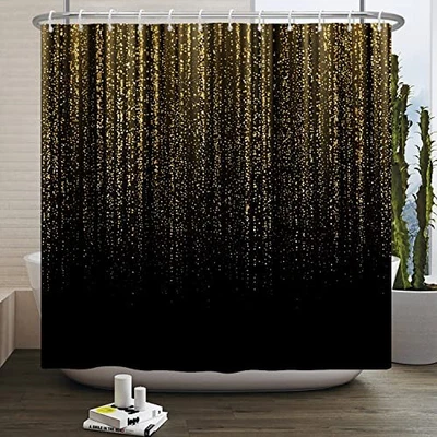  Black and Gold Sparkly Dots Shower Curtain Modern 72"W x 72"L (Pack of 1) - Image 1 of 4