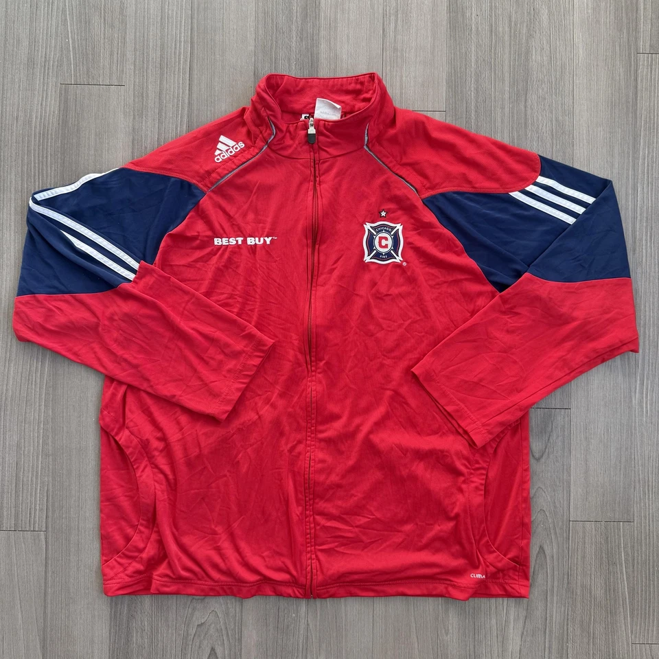 Chaqueta Chicago Fire Para Hombres XL Roja Azul Marino MLS Fútbol Adidas Cremallera Completa Pista 3 Rayas Foto 1 de 4