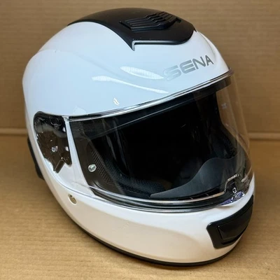 Capacete de motocicleta M (médio) Sena Momentum branco brilhante Bluetooth (riscado) - Imagem 1 de 4