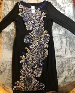 NWT INC International Concepts Dress Black With Blue Peony Garden Design Large - Picture 1 of 8
