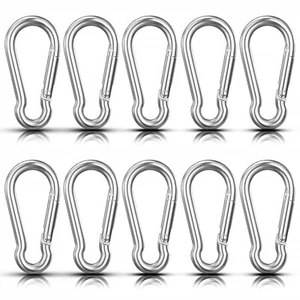 10 PCS Stainless Steel Carabiners Spring Snap Hooks Heavy Duty Keychain Clip NEW - Picture 1 of 8