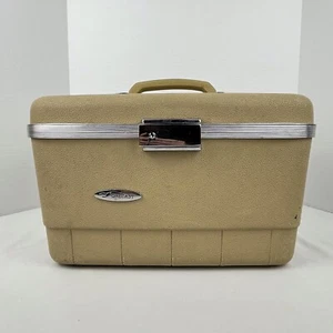 Train Case Makeup Beige Tray Suitcase Luggage Sears Forecast Travel Vintage  - Picture 1 of 23