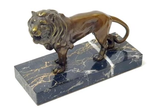 Bronze Tier Figur "Schreitender Löwe auf Marmorsockel" Figure Figurine um 1970 - Bild 1 von 6