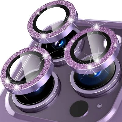 For iPhone 15/14/13 Pro/Por Max Tempered Glass Glitter Camera Lens Protector - Image 1 of 4