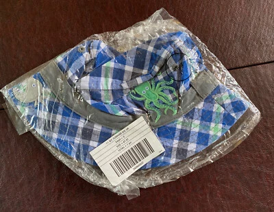 Boy’s Gymboree Summer Blue Plaid Beach Hat Shark Octopus - Image 1 of 4