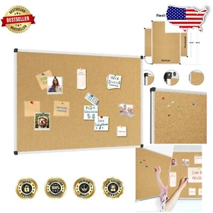 Versatile 36” x 24” Cork Board with Decorative Aluminum Frame for Any Space - Picture 1 of 11