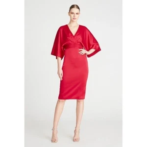 Theia Red Cocktail Dress Party Evening V-Neck Kimono Sleeve Size 6 - Picture 1 of 11
