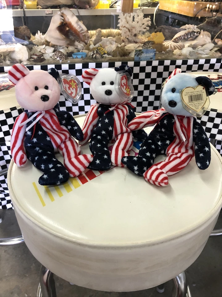 Spangle Ty Beanie Baby Pink Face Patriortic America Bear MWMT DOB July 14 1999