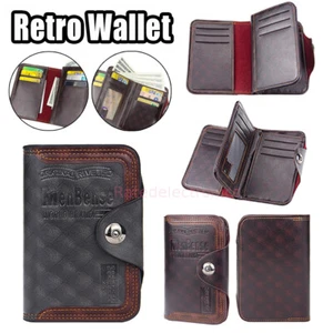 Vintage Men's S4 Retro Leather Wallet Vertical Section Credit Card Holder Hasp - Picture 1 of 14