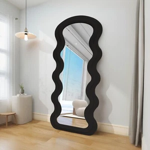 Modern Arched Wavy Velvet Full Length Mirror 160cm x 60cm Black Wall Mirror - Picture 1 of 3