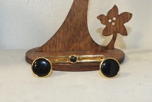 Vintage schwarz Emaille Manschettenknöpfe & Krawattennadel Set - Bild 1 von 4