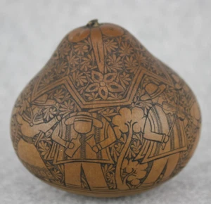 Peruvian Storyteller Gourd Rattle Folk Art Detailed Figure Musician Dancers Cow - Picture 1 of 8