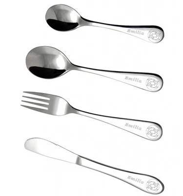 KIDDI-MEDIA Kinderbesteck graviert mit Name und Sternzeichen 4 tlg Essensbesteck Edelstahl