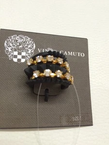 NWT Vince Camuto Stack Of 5 Blk Gold & Crystals Ladies Ring Size 7 - Picture 1 of 3