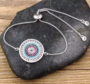 Fashion Bracelet Adjustable Evil Eye Silvertone - Picture 1 of 1