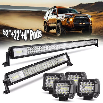 52'' LED Light Bar + 22'' + 4" Pods Combo Kit for Toyota 4Runner Tacoma Tundra - Image 1 of 4