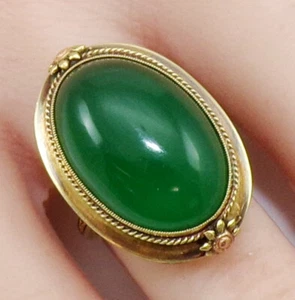Vtg Antique Art Deco 14K Rose Yellow Gold Green Chrysoprase Ring Size 6 FZ - Picture 1 of 8