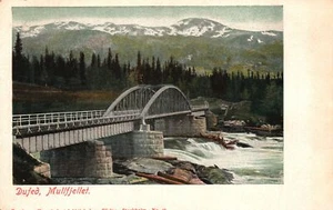 Postal vintage de 1920 Dufed Bridge Mullfjellet, Suecia - Imagen 1 de 2
