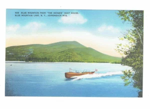Blue Mountain Lake #NY Adirondack The Hedges Boot Haus Leinen #Postkarte - Bild 1 von 2