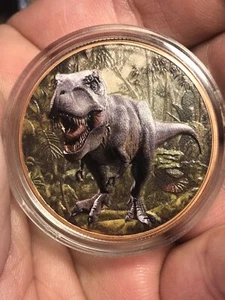 Medalla de coleccionista de dinosaurios - 3D T Rex - Una vez redonda de cobre - Imagen 1 de 9