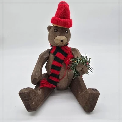 Vintage Wooden Teddy Bear Christmas Figurine Holiday Decor 1999 - Image 1 of 4