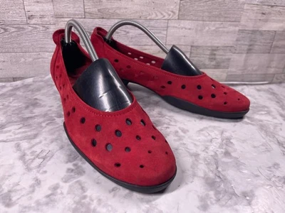 Arche LN Flats Women 10.5 M Shoes Red Nubuck Perforated Wedge Comfort Loafers - Image 1 of 4
