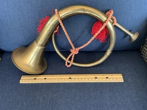Vintage Messing Waldhorn Fuchs Hund Jagd Deko Wandinstrument - Bild 1 von 5