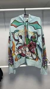 Ed Hardy By Cristian Audigier Full Print Zip Hoodie Size XL - Picture 1 of 20