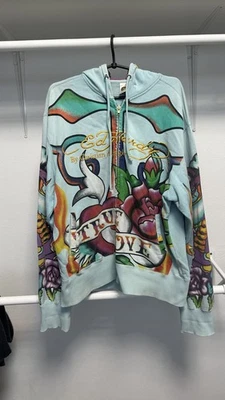 Sudadera con Capucha Ed Hardy Por Cristian Audigier Estampado Completo Cremallera Talla XL Foto 1 de 4