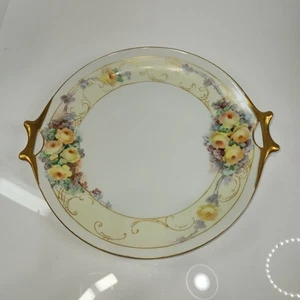 Hutschenreuther Selb Bavaria Double Handled PLATE Yellow Flowers Gold Trim 11" - Picture 1 of 4