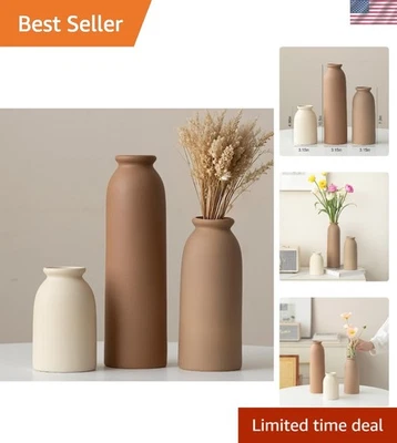 Juego de 3 jarrones de cerámica modernos estilo boho de granja altos decorativos blancos Foto 1 de 4