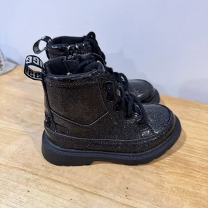 UGG Robley Glitter Combat Boots Toddler Size 9 Black Glitter - Picture 1 of 7