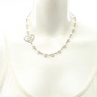 Collar Chanel Marca Coco Acero Inoxidable Perla Estrás Plata Blanco Transparente Foto 1 de 4