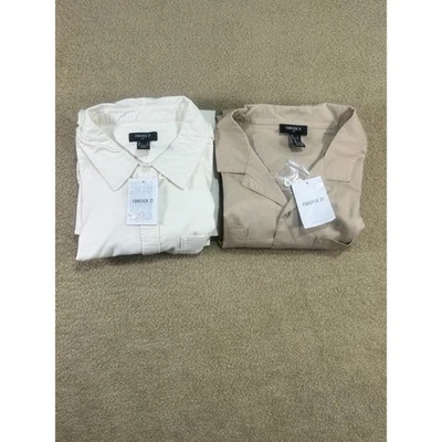Forever 21 Men Taupe Woven Button Up Long Sleeve Shirt Size L - Image 1 of 4
