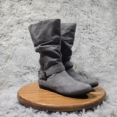 Botas hasta la rodilla Report Emmy para mujer talla 7 imitación gamuza holgadas con cremallera lateral hebillas Foto 1 de 4