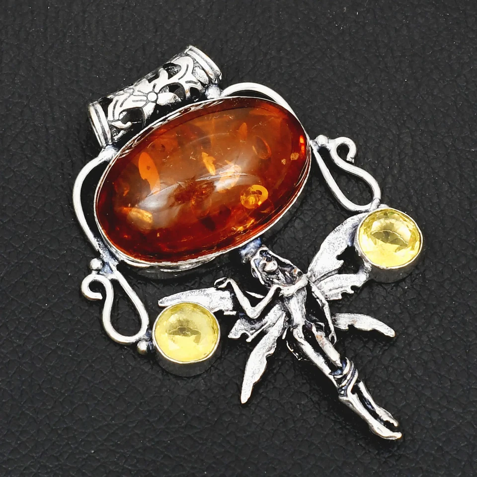 Ámbar Citrino Piedras Preciosas Étnicas Hada Colgante Joyería Para Año Nuevo 2.44" AP-45862 Foto 1 de 1