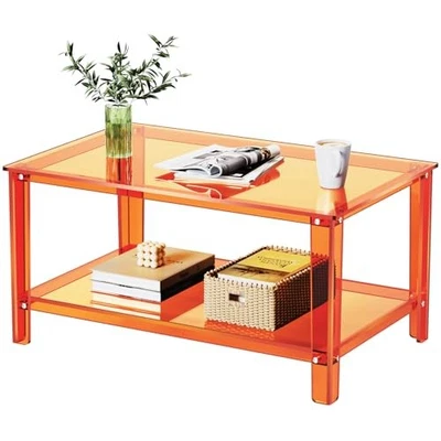 Mesa de Centro Acrílico con Estante de Almacenamiento,Salón 2 Nomal Naranja Rectángulo Foto 1 de 4