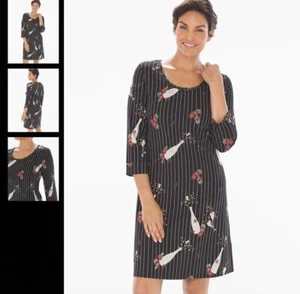 Soma Embraceable L Sleepshirt Posh Party Black 3/4 Sleeves - Picture 1 of 4