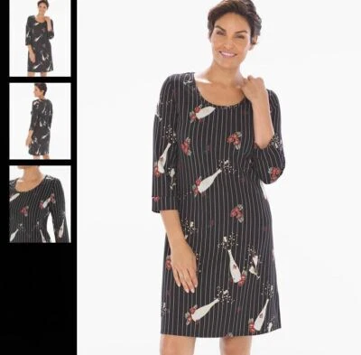 Soma Embraceable L Sleepshirt Posh Party Black 3/4 Sleeves - Image 1 of 4