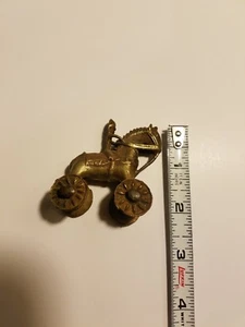 Vintage or Antique Solid Brass Toy Horse W/ Rider on wheels - Great Patina - Picture 1 of 10