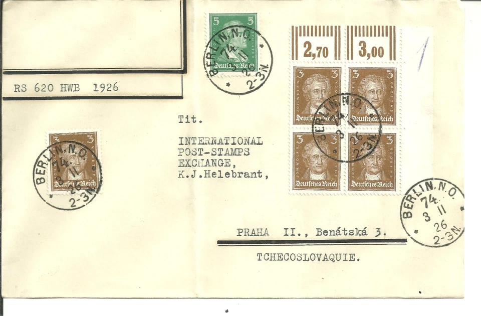 ALEMANIA 1926 CUBIERTA A CHECOSLOVAQUIA (WW961) Foto 1 de 2