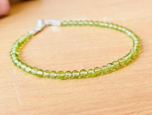 AAA+ Green Peridot 4MM Smooth Round Gemstone Beads Women Beautiful Bracelet 6-8" - Picture 1 of 8