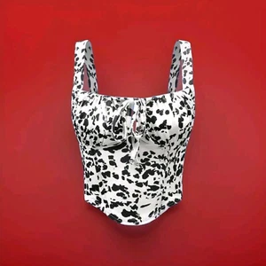 Womens Size 12-14 Dalmatian Polkadot Ruched Crop Cami Top New L Tie Front Cutout - Picture 1 of 4