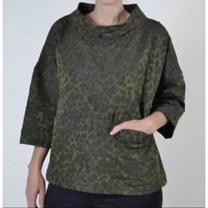 Sun Kim Pullover Jacket Short Sleeve sz S Leopard Structured Jumper ME529JP - Picture 1 of 17